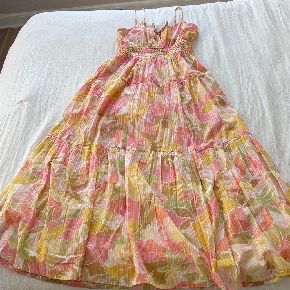Billabong Floral Maxi Dress in Pink and Yellow